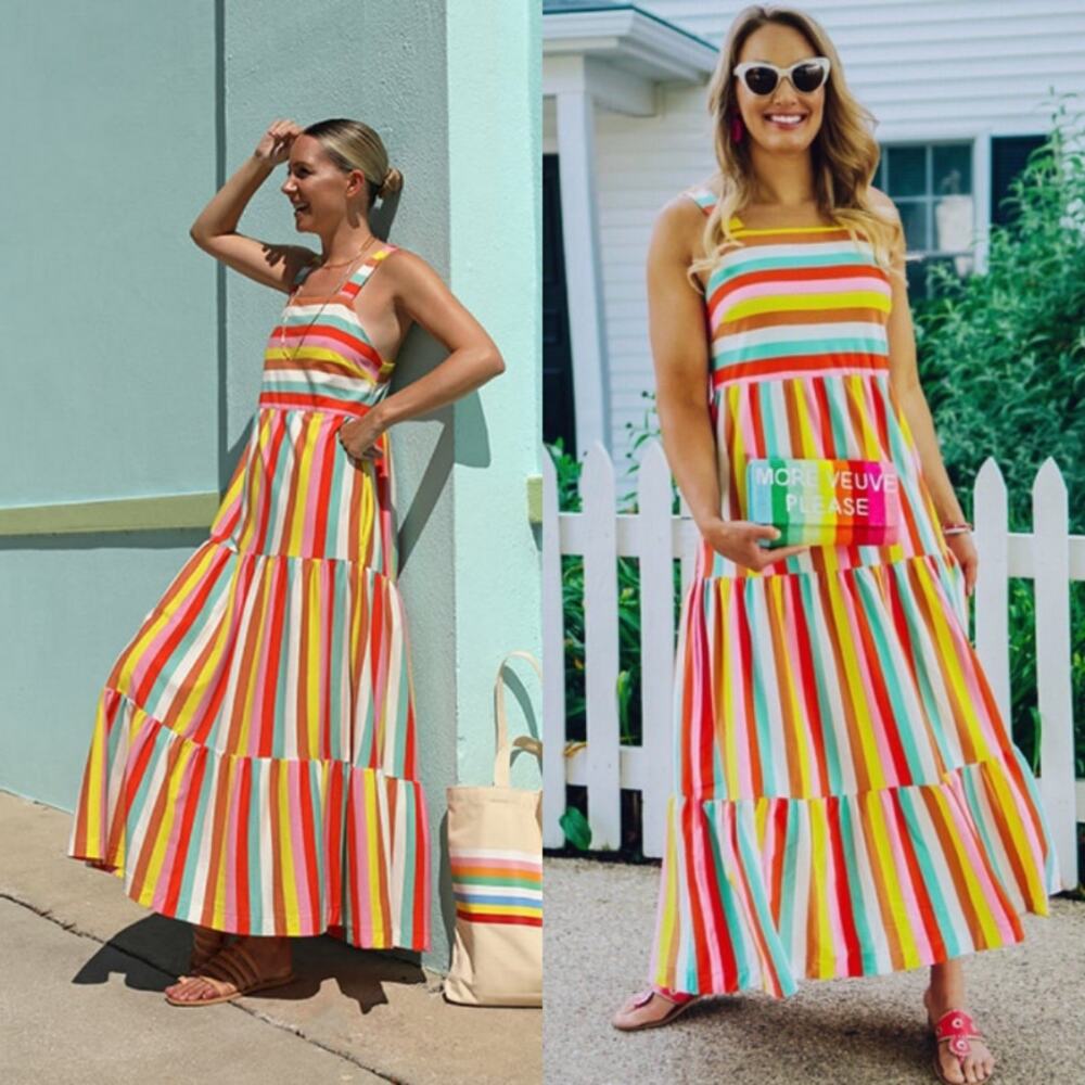 J.Crew Rainbow Stripe Maxi Dress Size XS Colorful Summer Sundress Vacation‎